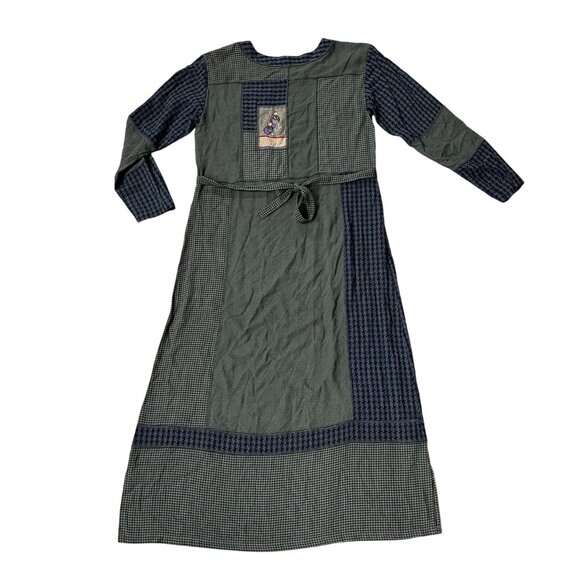 Vintage Dress Green Blue Boho 1990s Alexandra Pierce Patchwork Kokopelli Medium - Picture 3 of 8